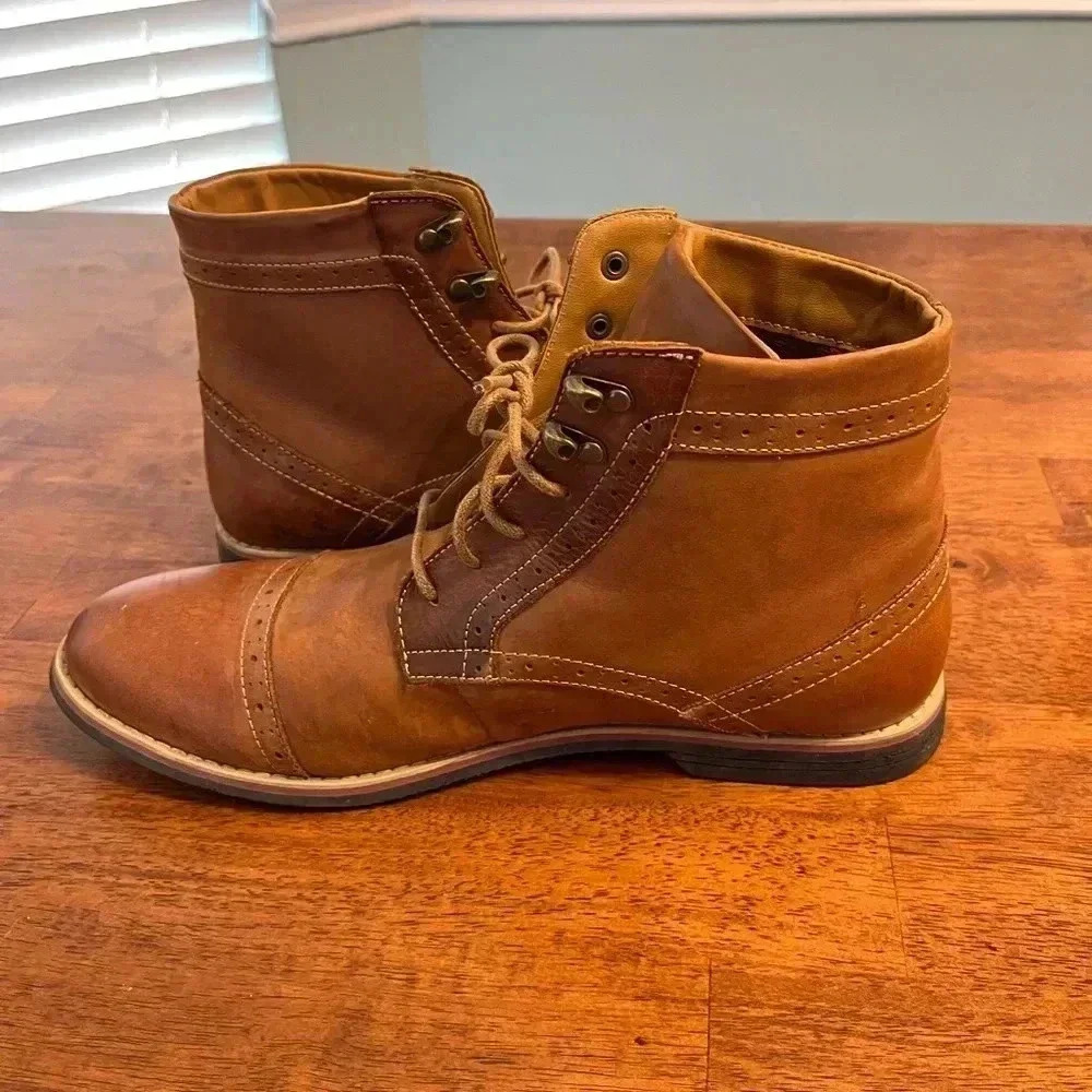 Kunsto Men’s Leather classic Brogue Lace Up Boots Cap Toe size 12 - Picture 4 of 9